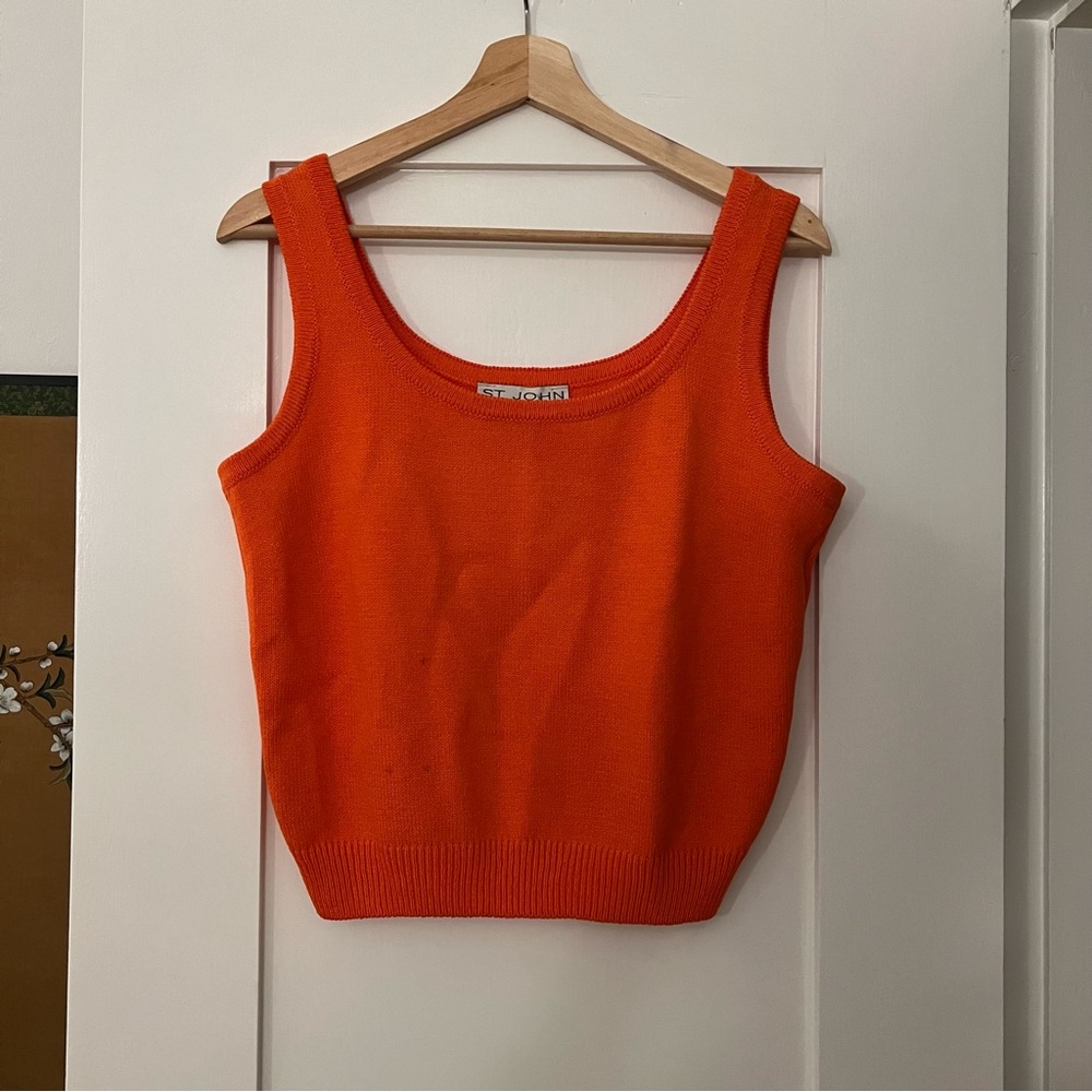 St. John Orange Knit Scoopneck Sleeveless Shell Tank, Sz P